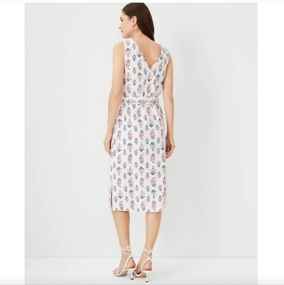 ANN TAYLOR Floral Linen Blend Lined Pink Dress - Picture 2 of 13